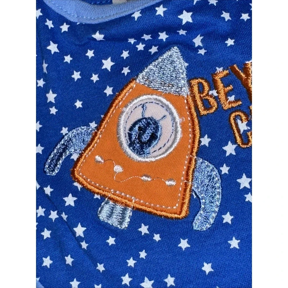 Duck Duck Goose Baby Boys 3pc Rocket Ship Set Bodysuit Pants Bib 6-9M Blue New
